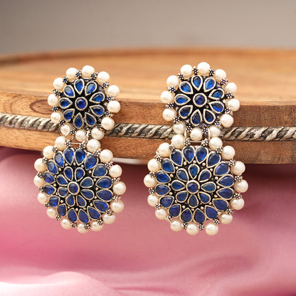 Double boho floral dangler earring (Blue)