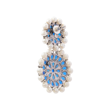 Double boho floral dangler earring (Blue)