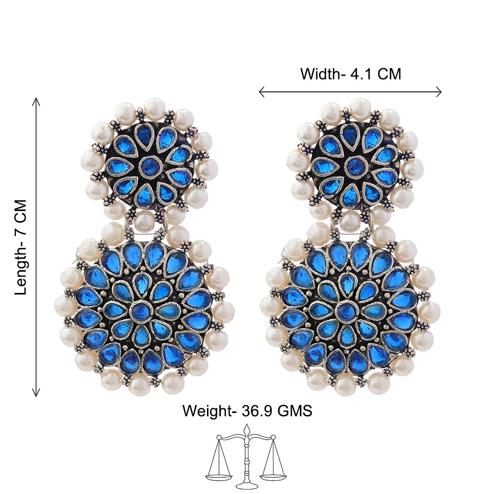 Double boho floral dangler earring (Blue)