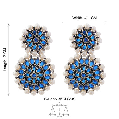 Double boho floral dangler earring (Blue)