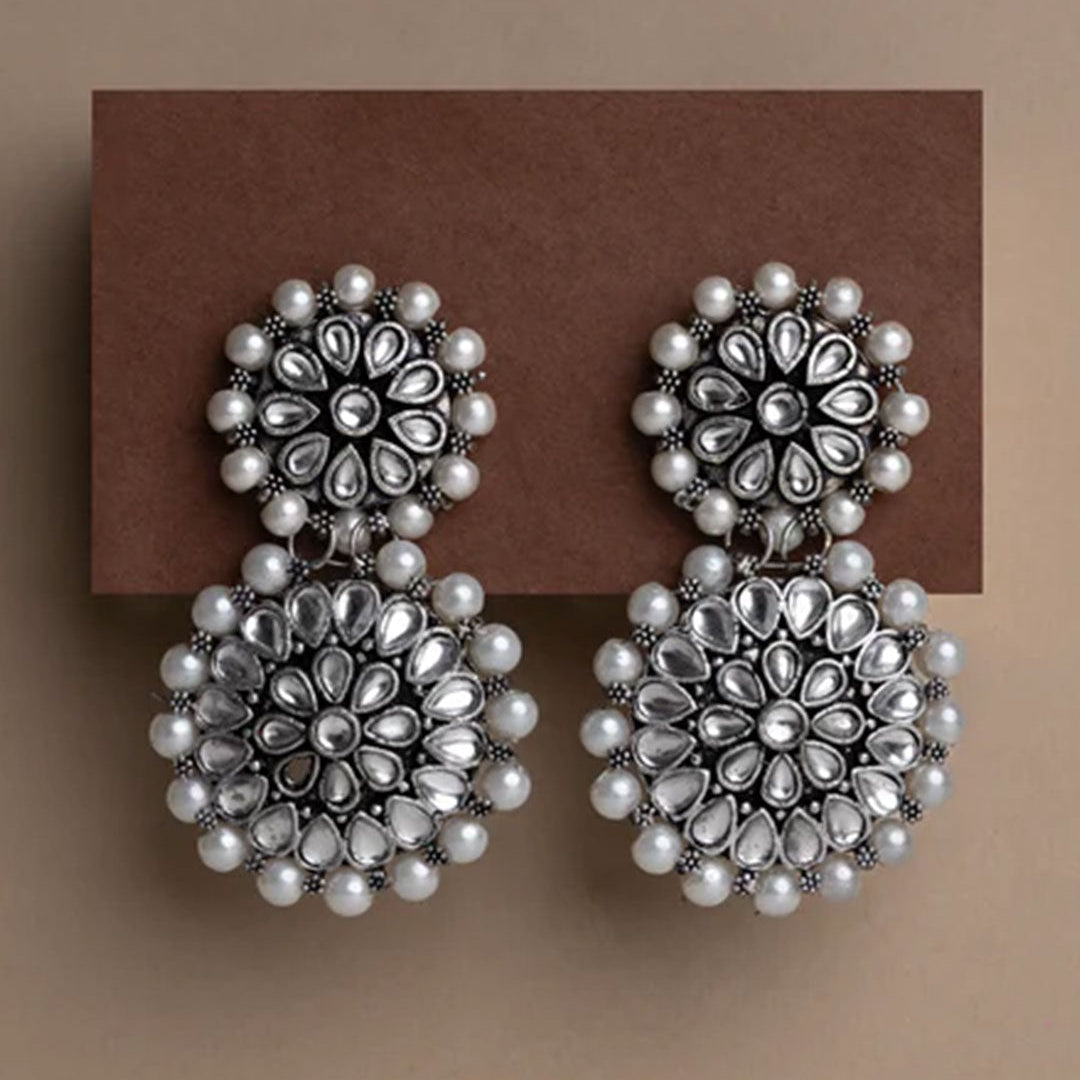 Double boho floral dangler earring (White)