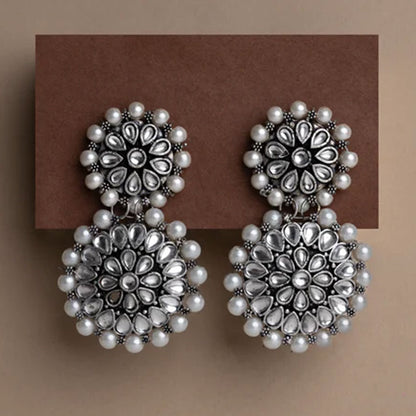 Double boho floral dangler earring (White)