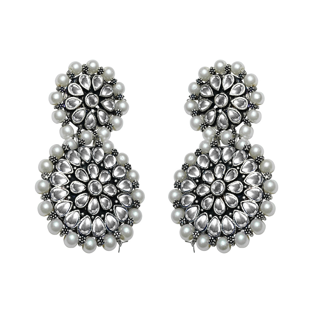 Double boho floral dangler earring (White)