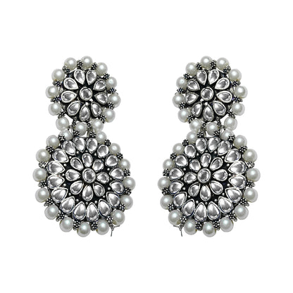 Double boho floral dangler earring (White)