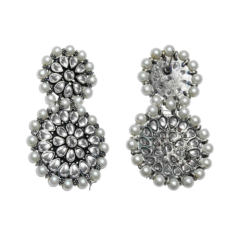 Double boho floral dangler earring (White)