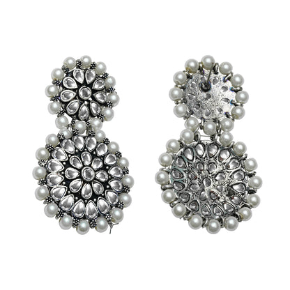 Double boho floral dangler earring (White)