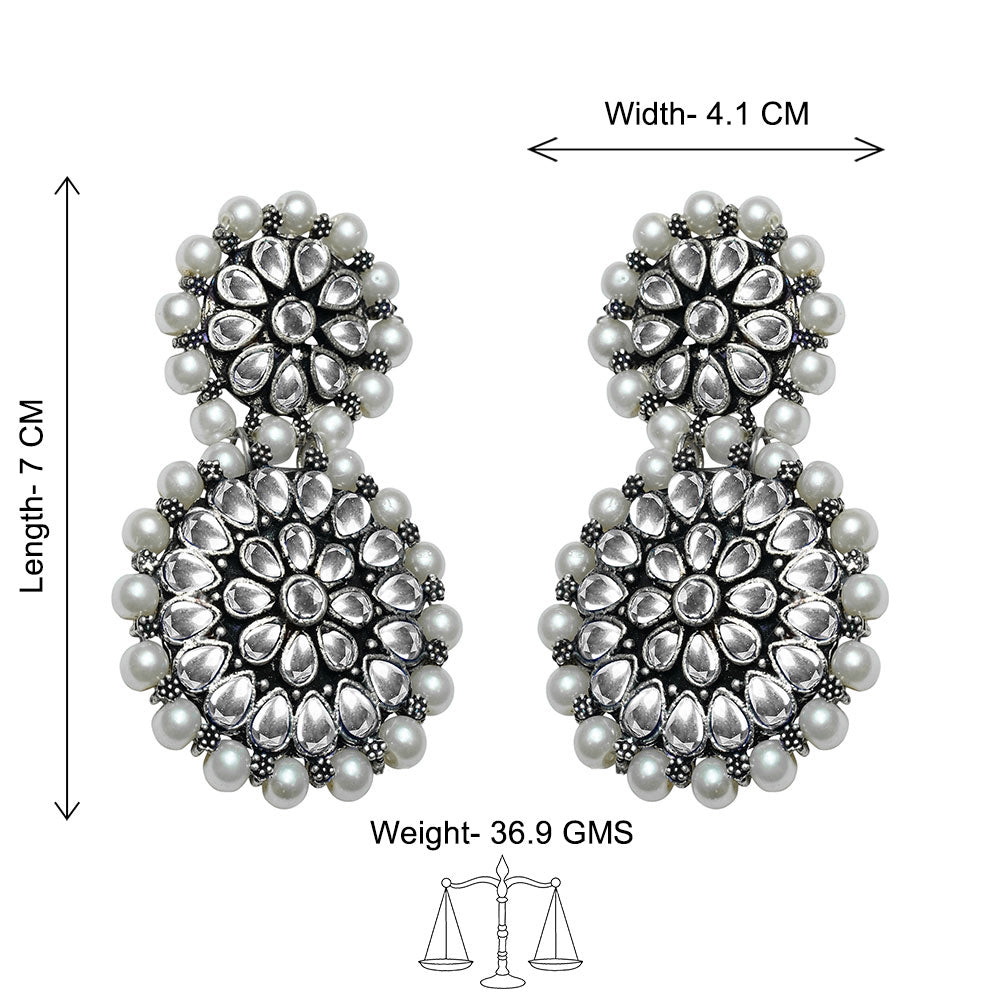 Double boho floral dangler earring (White)