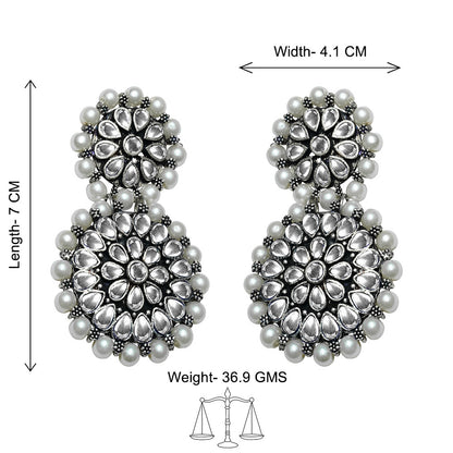 Double boho floral dangler earring (White)