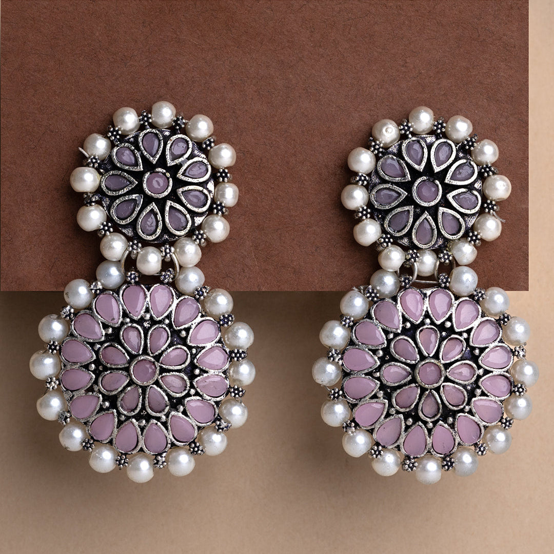 Double boho floral dangler earring (Baby Pink)
