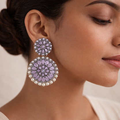 Double boho floral dangler earring (Baby Pink)