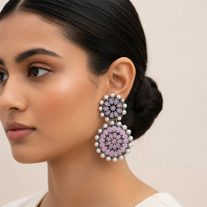 Peacock glow stone studded dangler & Double boho floral dangler Combo set