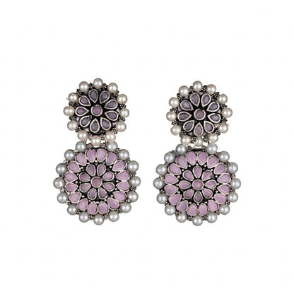 Double boho floral dangler earring (Baby Pink)