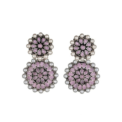 Double boho floral dangler earring (Baby Pink)