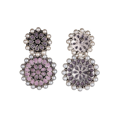 Double boho floral dangler earring (Baby Pink)
