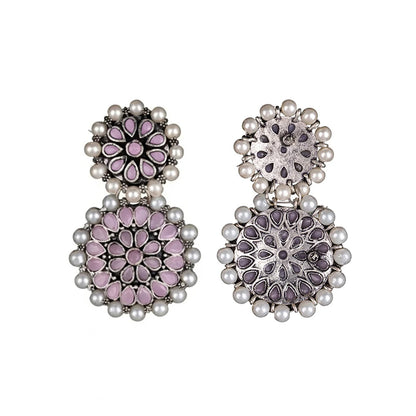 Double boho floral dangler earring (Baby Pink)