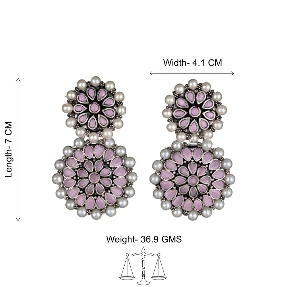 Double boho floral dangler earring (Baby Pink)