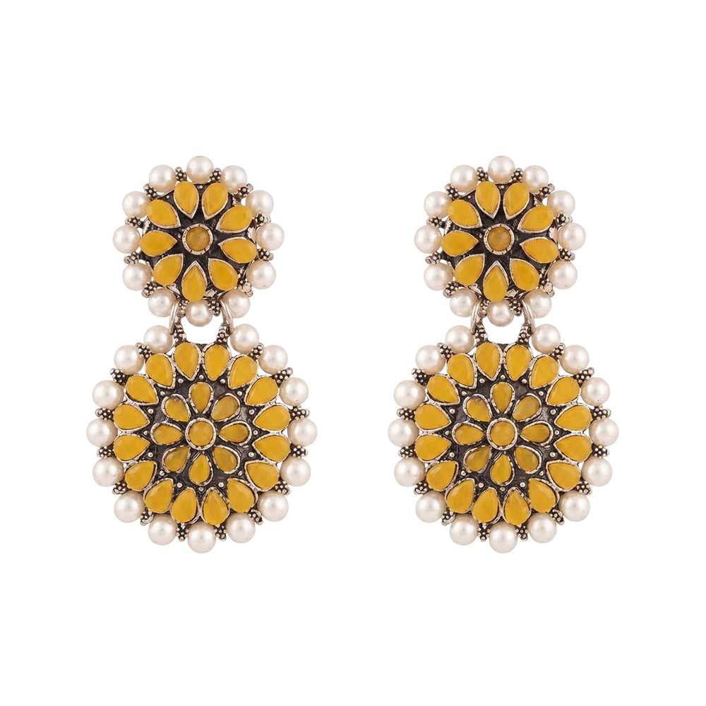 Double boho floral dangler earring (Yellow)