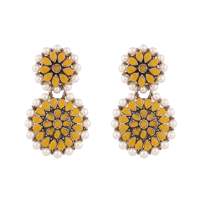 Double boho floral dangler earring (Yellow)