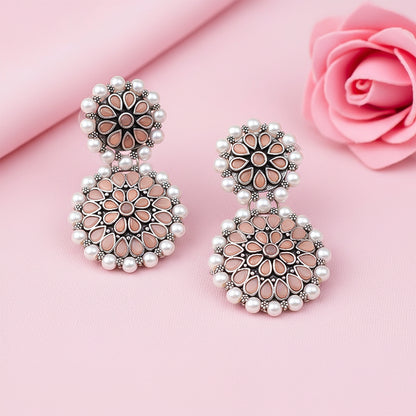 Double boho floral dangler earring (Light Orange)