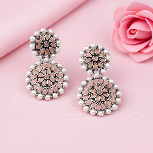 Double boho floral dangler earring (Light Orange)