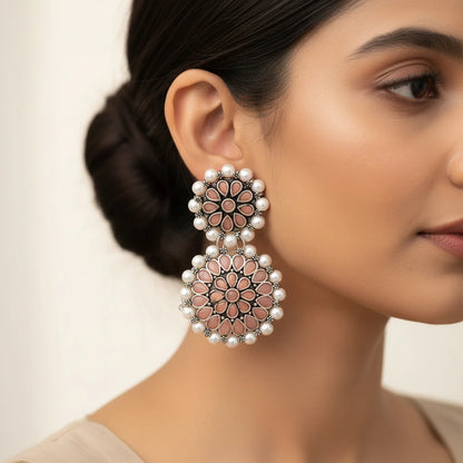 Peacock glow stone studded dangler & Double boho floral dangler Combo set