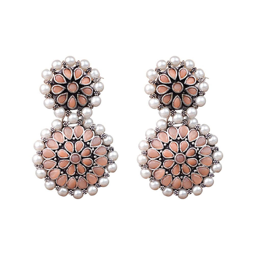 Double boho floral dangler earring (Light Orange)