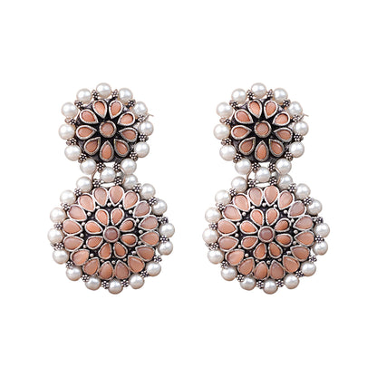 Double boho floral dangler earring (Light Orange)