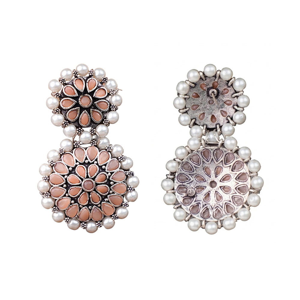 Double boho floral dangler earring (Light Orange)
