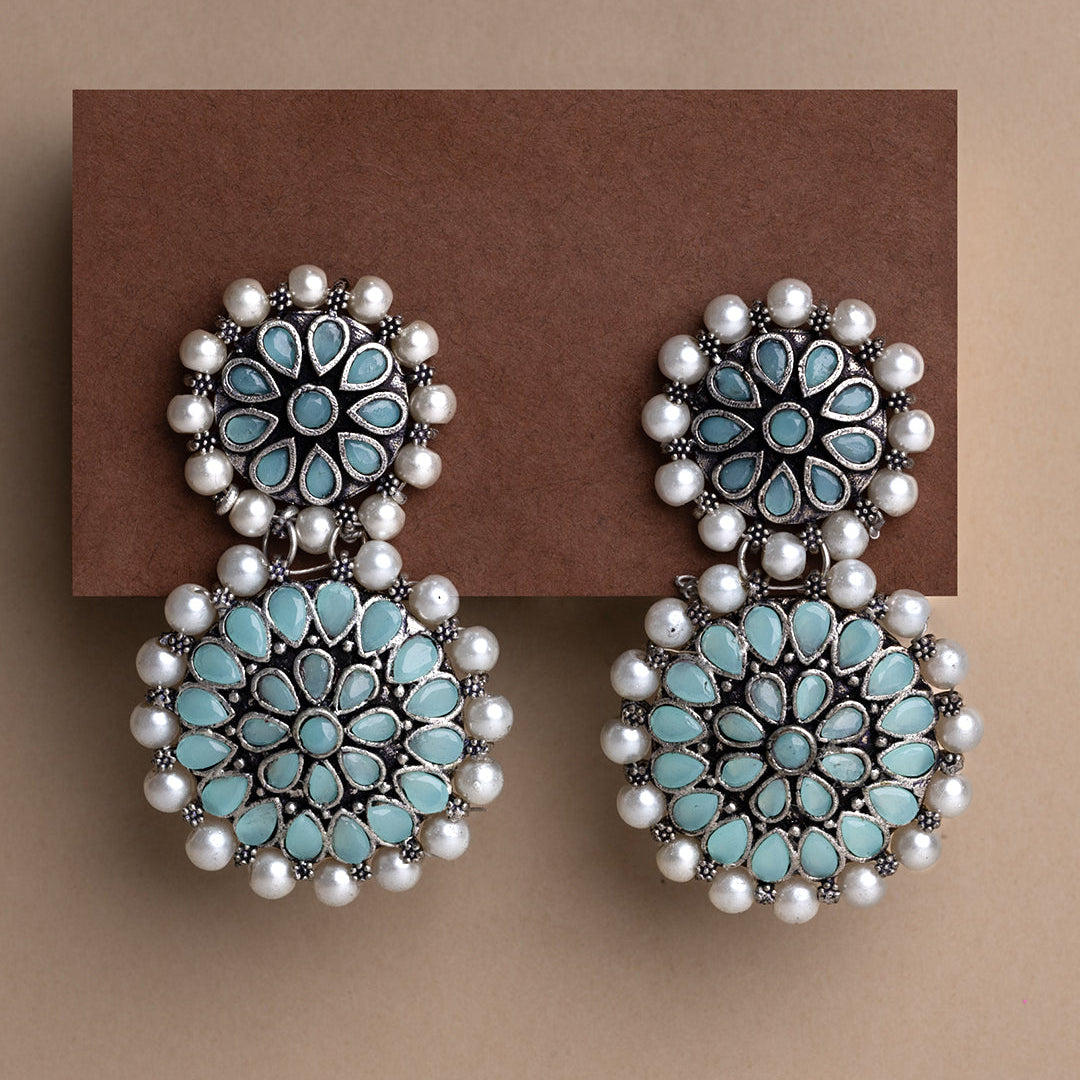 Double boho floral dangler earring (Mint)