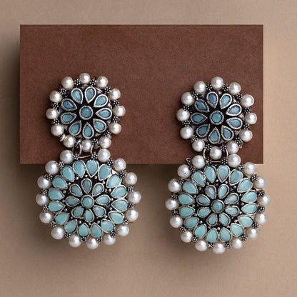 Double boho floral dangler earring (Mint)