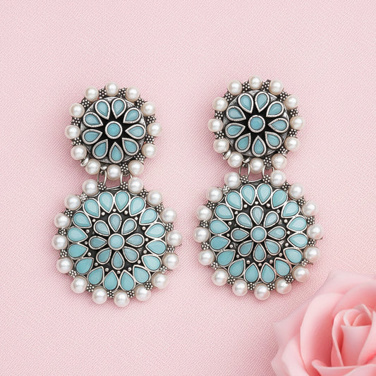 Double boho floral dangler earring (Mint)