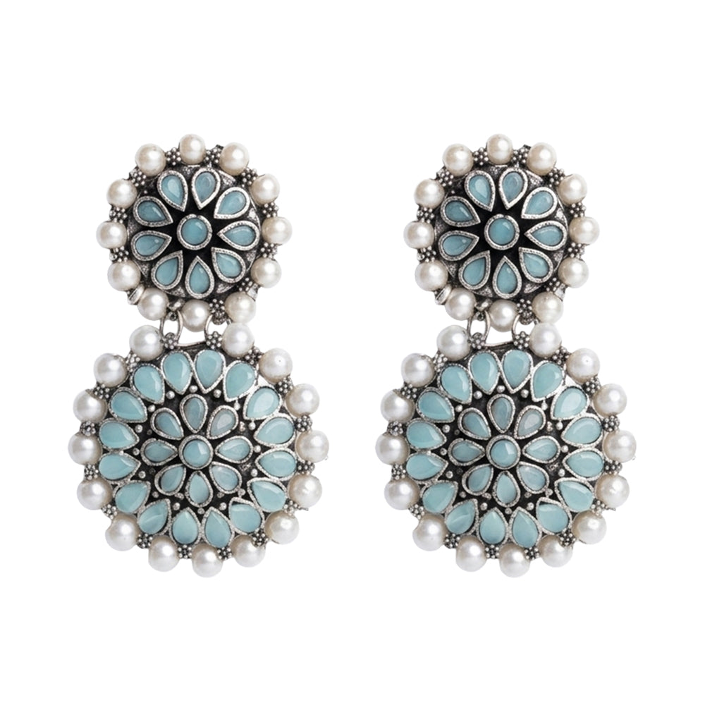Double boho floral dangler earring (Mint)