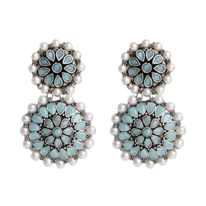 Double boho floral dangler earring (Mint)