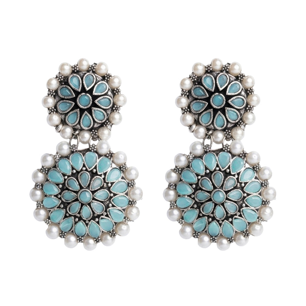 Double boho floral dangler earring (Mint)