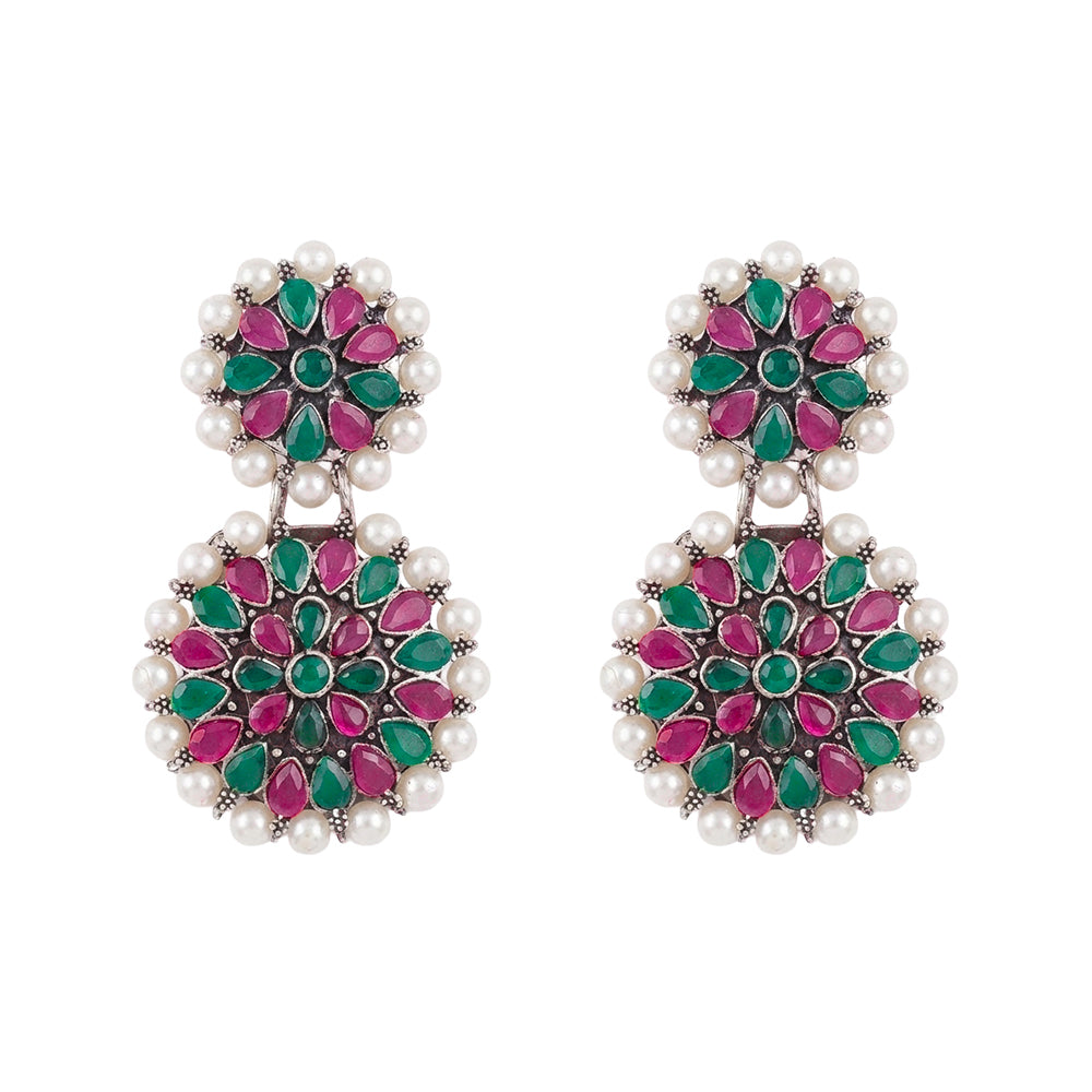 Double boho floral dangler earring (Multicolored)