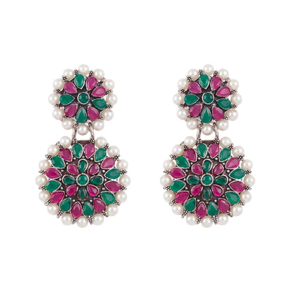 Double boho floral dangler earring (Multicolored)