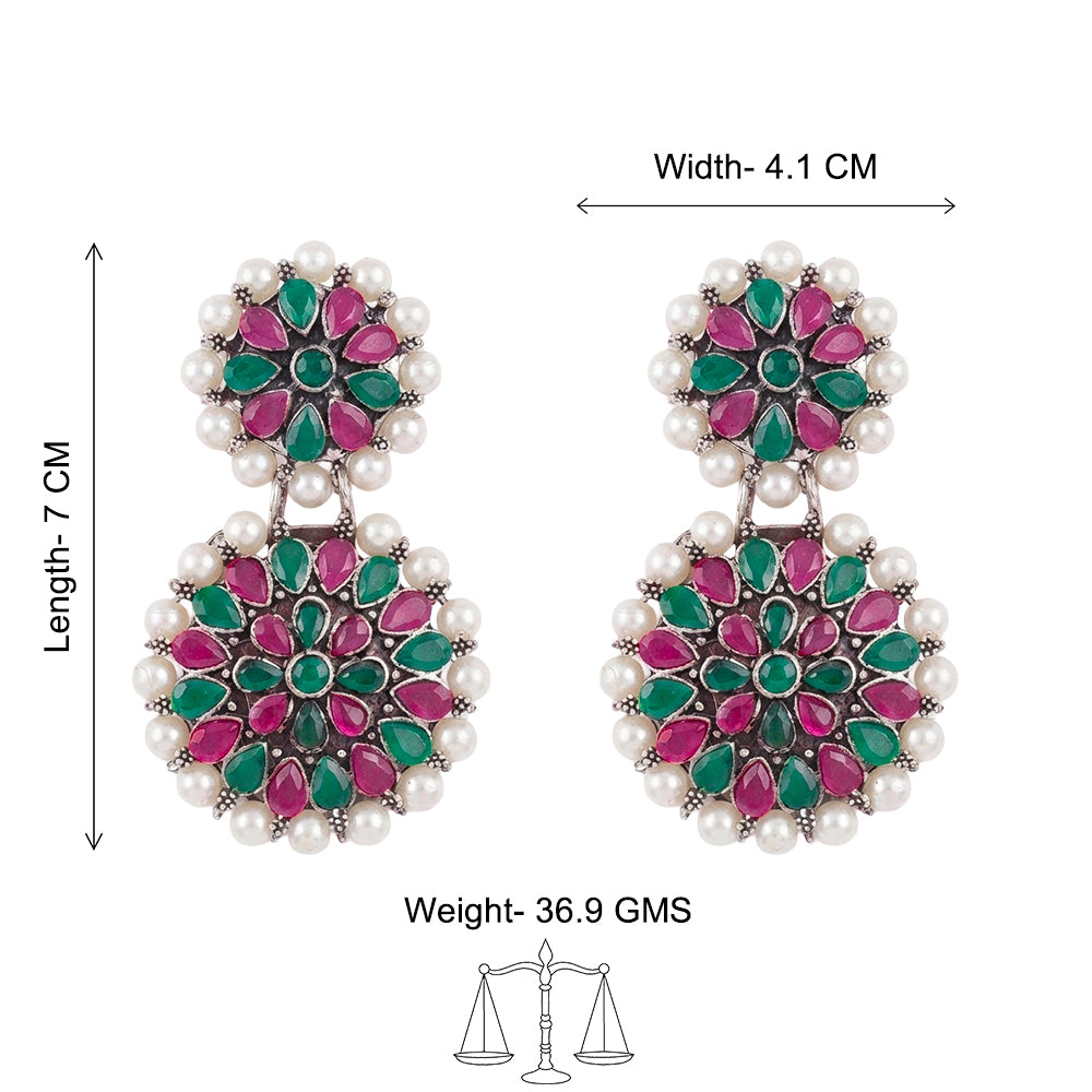 Double boho floral dangler earring (Multicolored)
