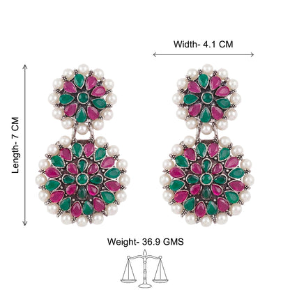 Double boho floral dangler earring (Multicolored)