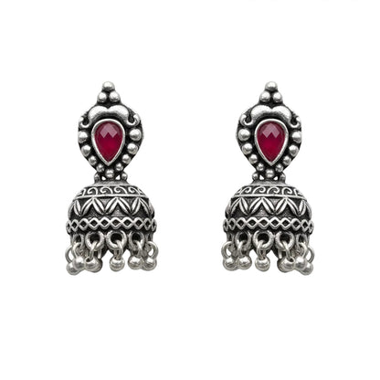 Jharokha stone studded jhumki earring (Red)