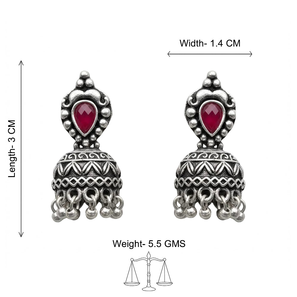 Jharokha stone studded jhumki earring (Red)