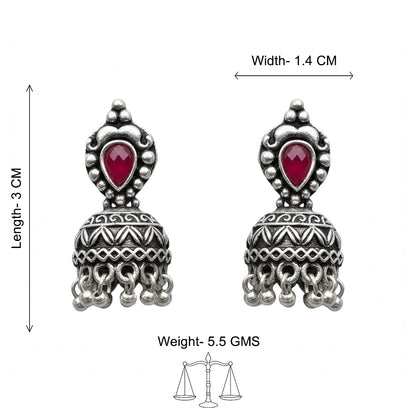 Jharokha stone studded jhumki earring (Red)