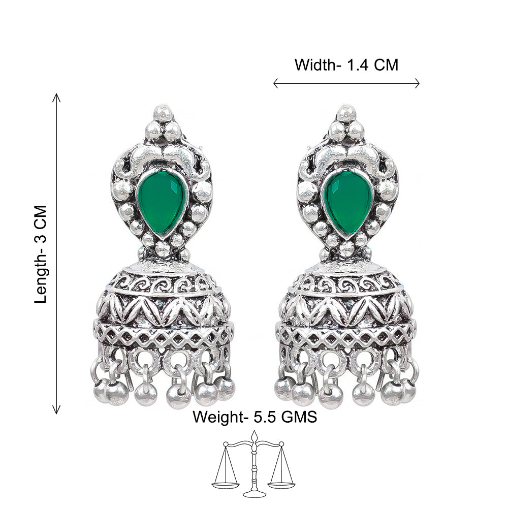 Jharokha stone studded jhumki earring (Green)