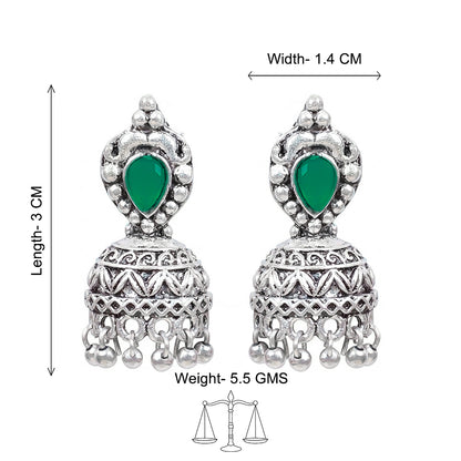 Jharokha stone studded jhumki earring (Green)