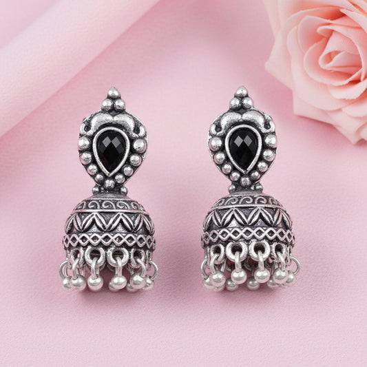 Jharokha stone studded jhumki earring (Black)