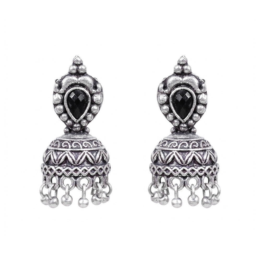 Jharokha stone studded jhumki earring (Black)