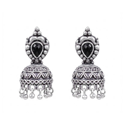 Jharokha stone studded jhumki earring (Black)