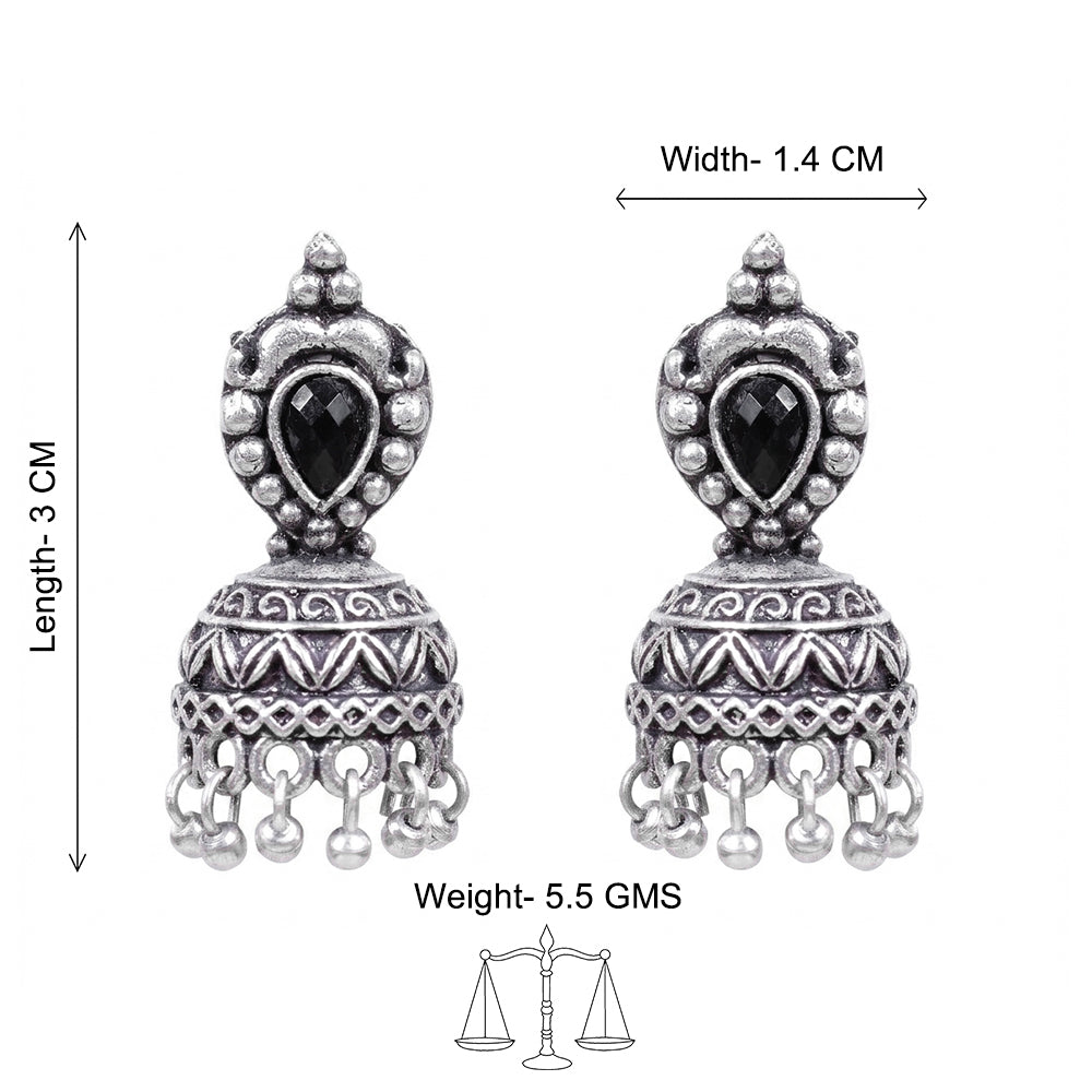 Jharokha stone studded jhumki earring (Black)