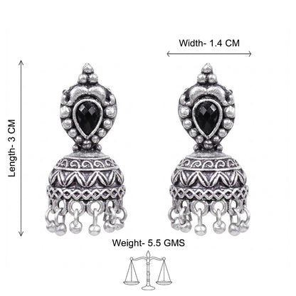 Jharokha stone studded jhumki earring (Black)