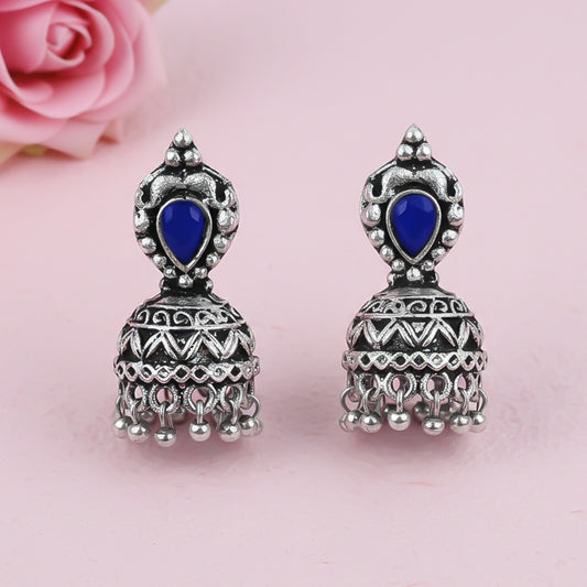 Jharokha stone studded jhumki earring (Blue)