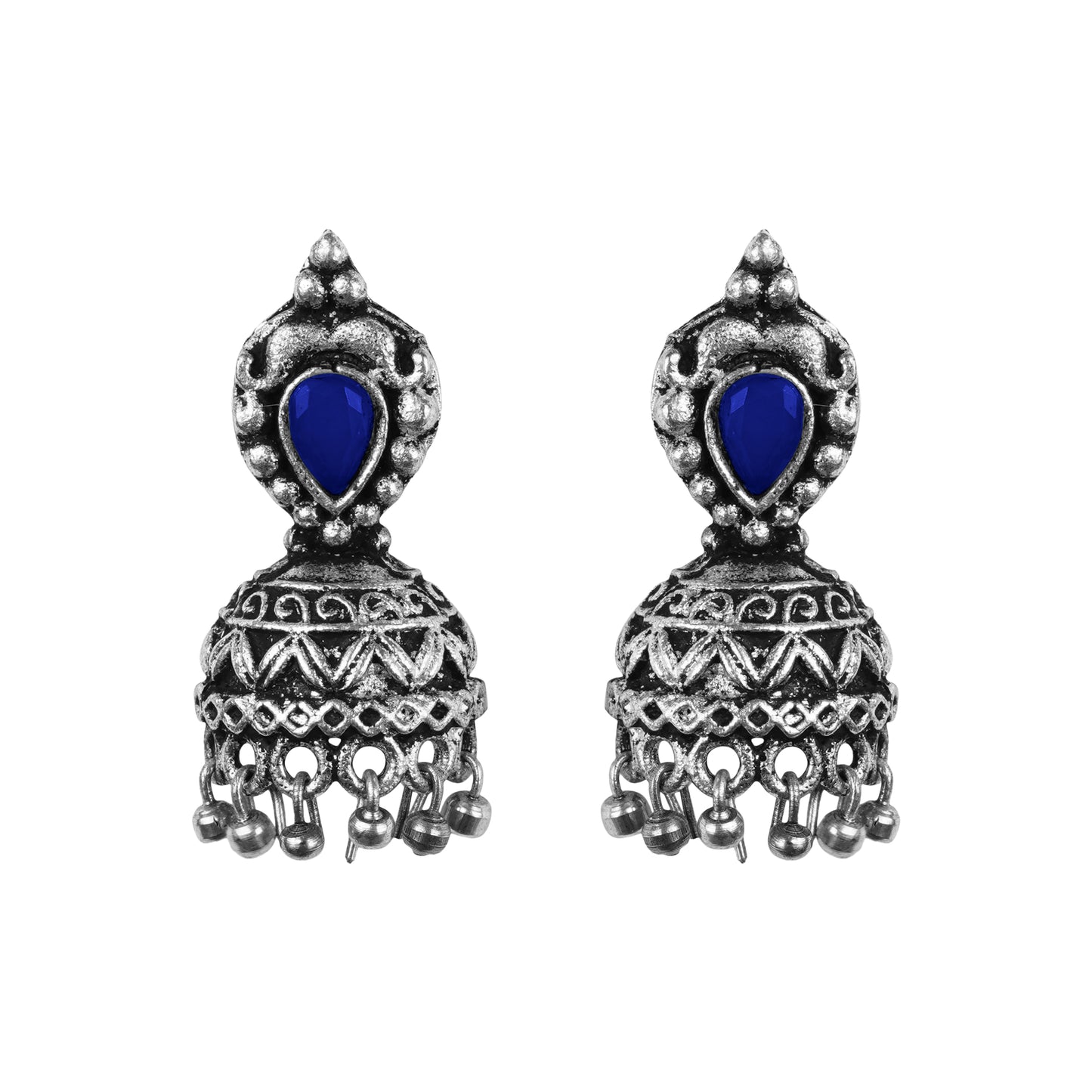 Jharokha stone studded jhumki earring (Blue)